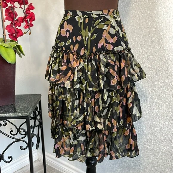 NWOT Missoni Italy 100% Silk Layered Ruffle Floral Watercolor Skirt 40 US 4 - Picture 1 of 7